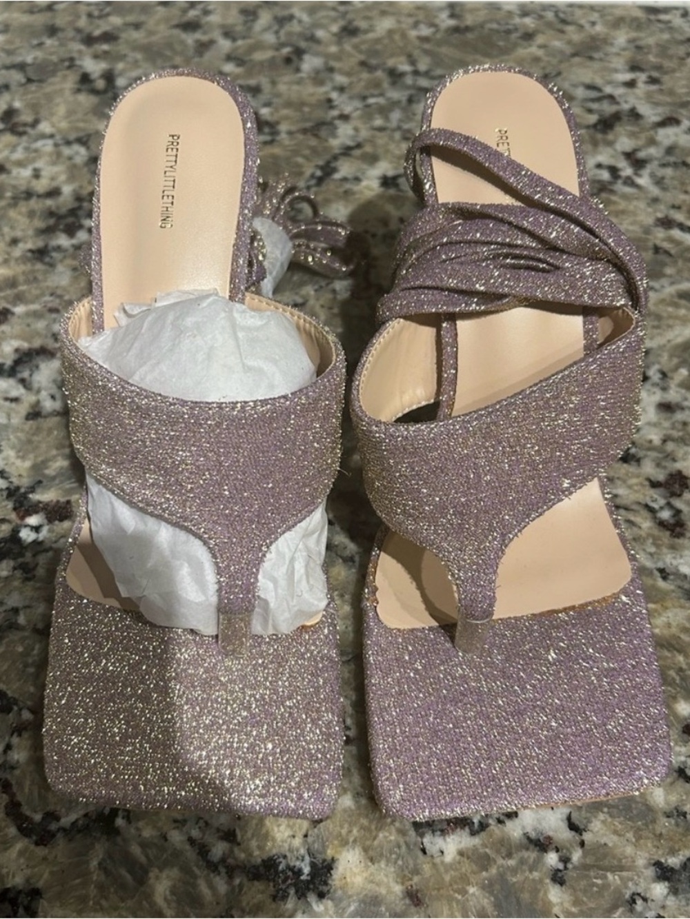 Brand New PrettyLittleThing Purple Glitter Heels